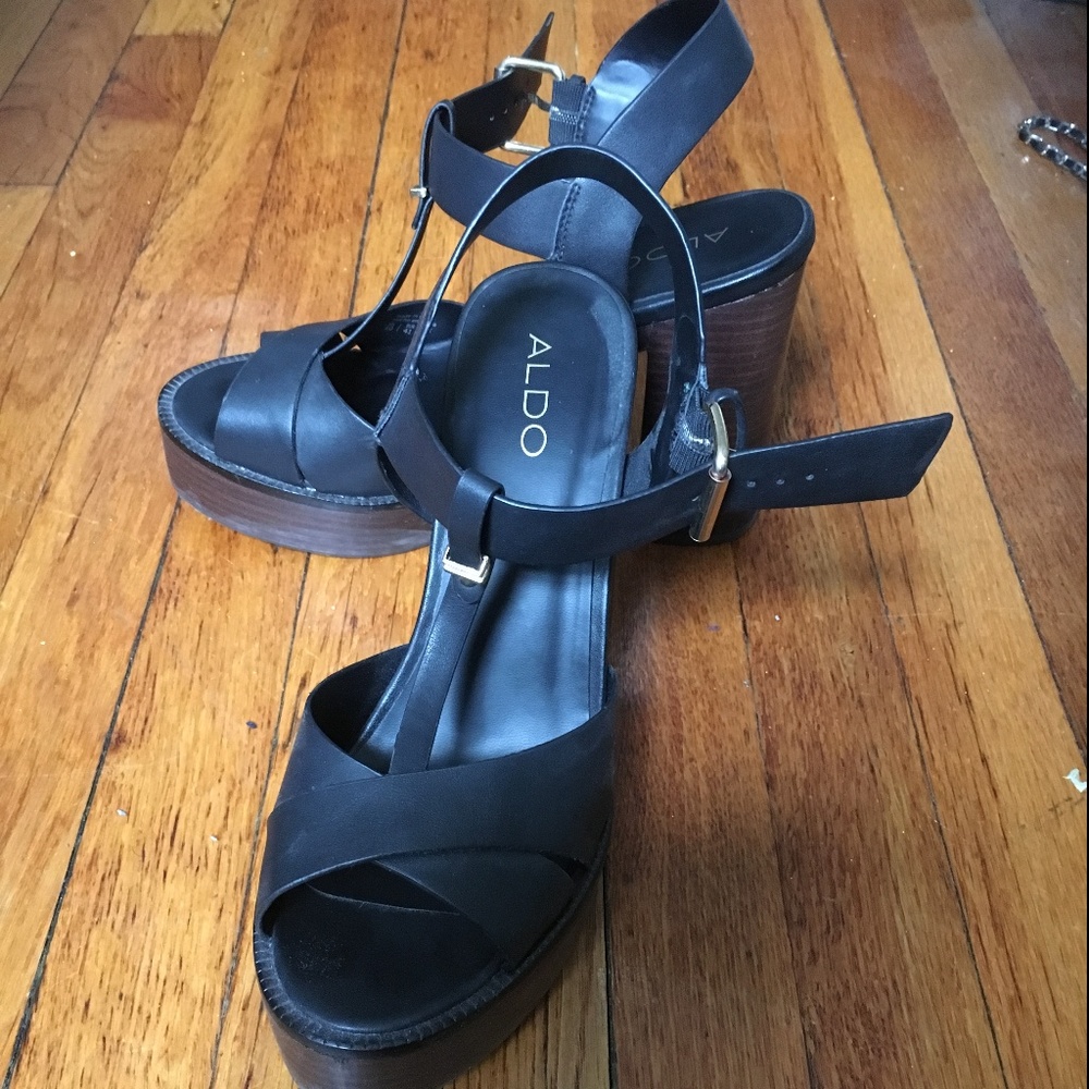 Black & Brown Aldo Chunky Platform Sandal Heels
